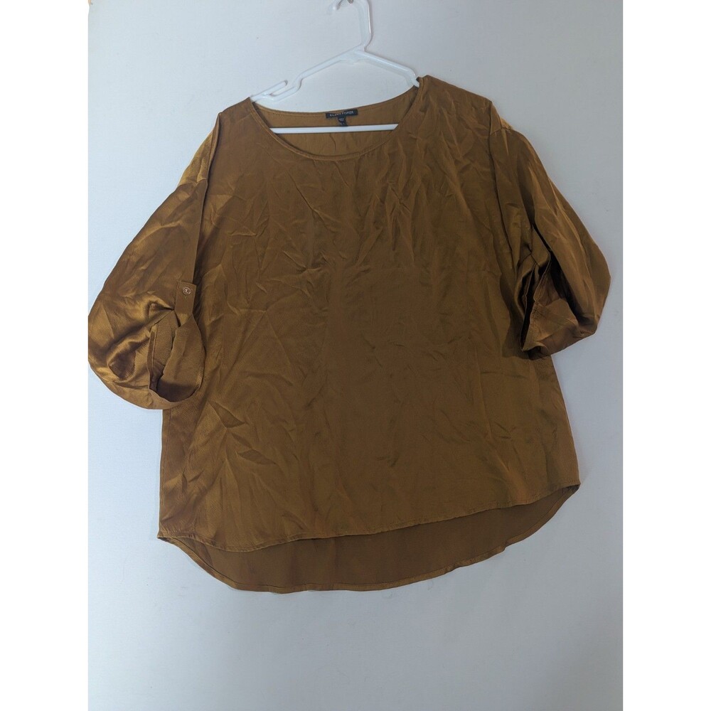 Eileen Fisher 100% Silk Gold Mustard Oversized Blouse Satin Quiet Luxury